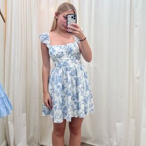 Blue and White Silk Mini Dress | Small